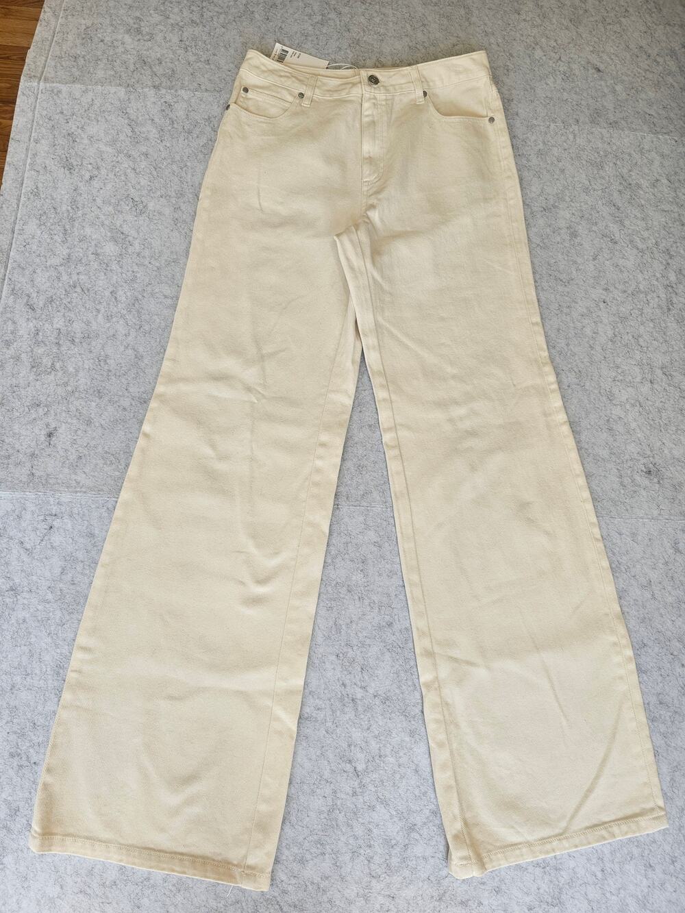KOOKAI Ezra Wide Leg Jeans Cream 100% Cotton Mid Rise Size 40, US Sz 8, New